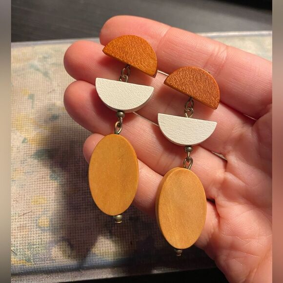 Wooden Abstract Dangly Earrings - Picture 1 of 4
